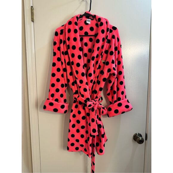 Victoria's Secret PINK size M/L neon melon/black polka robe - Picture 1 of 7